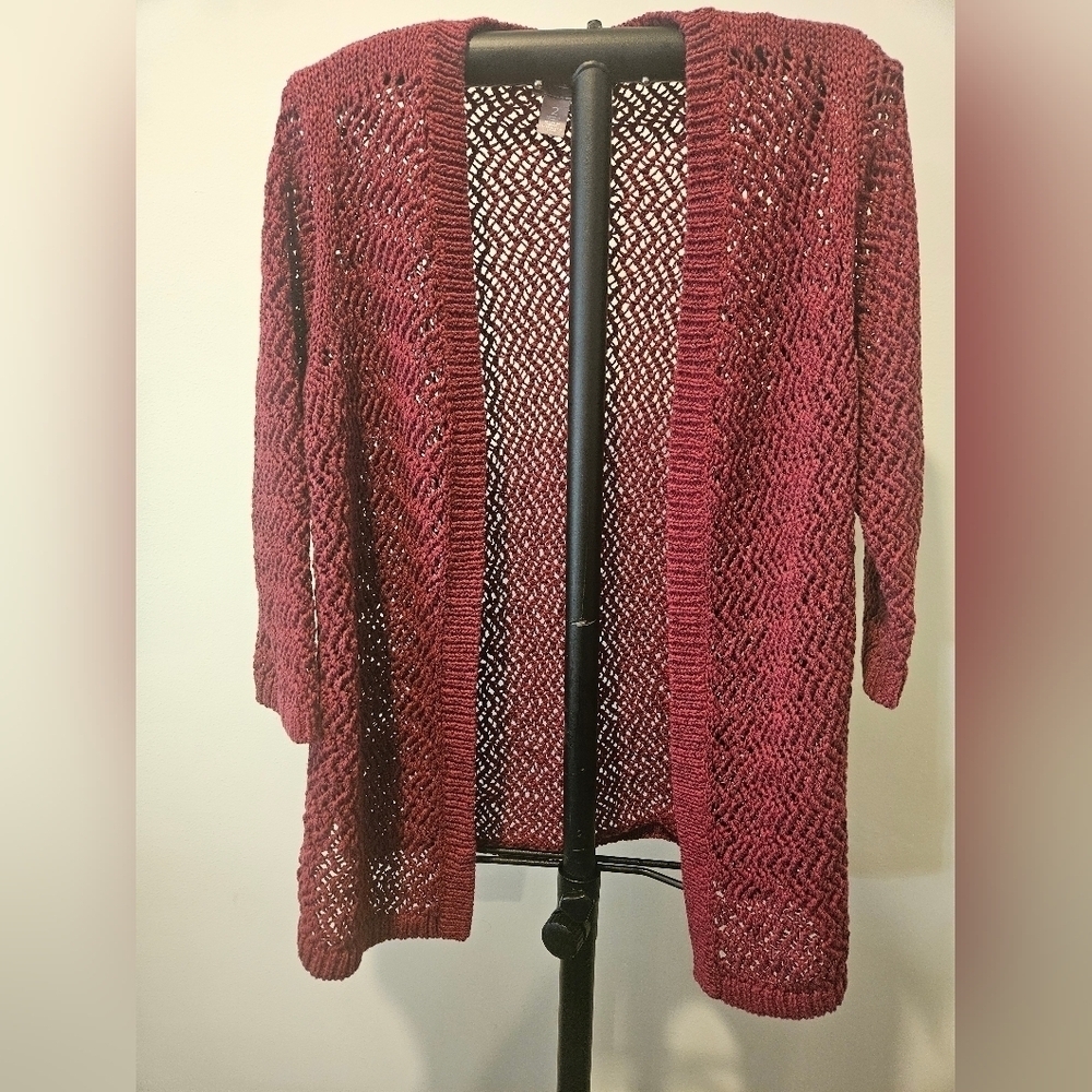 CHICO'S WOMEN'S RASPBERRY CROCHET/KNIT OPEN CARDIGAN SIZE LARGE/12